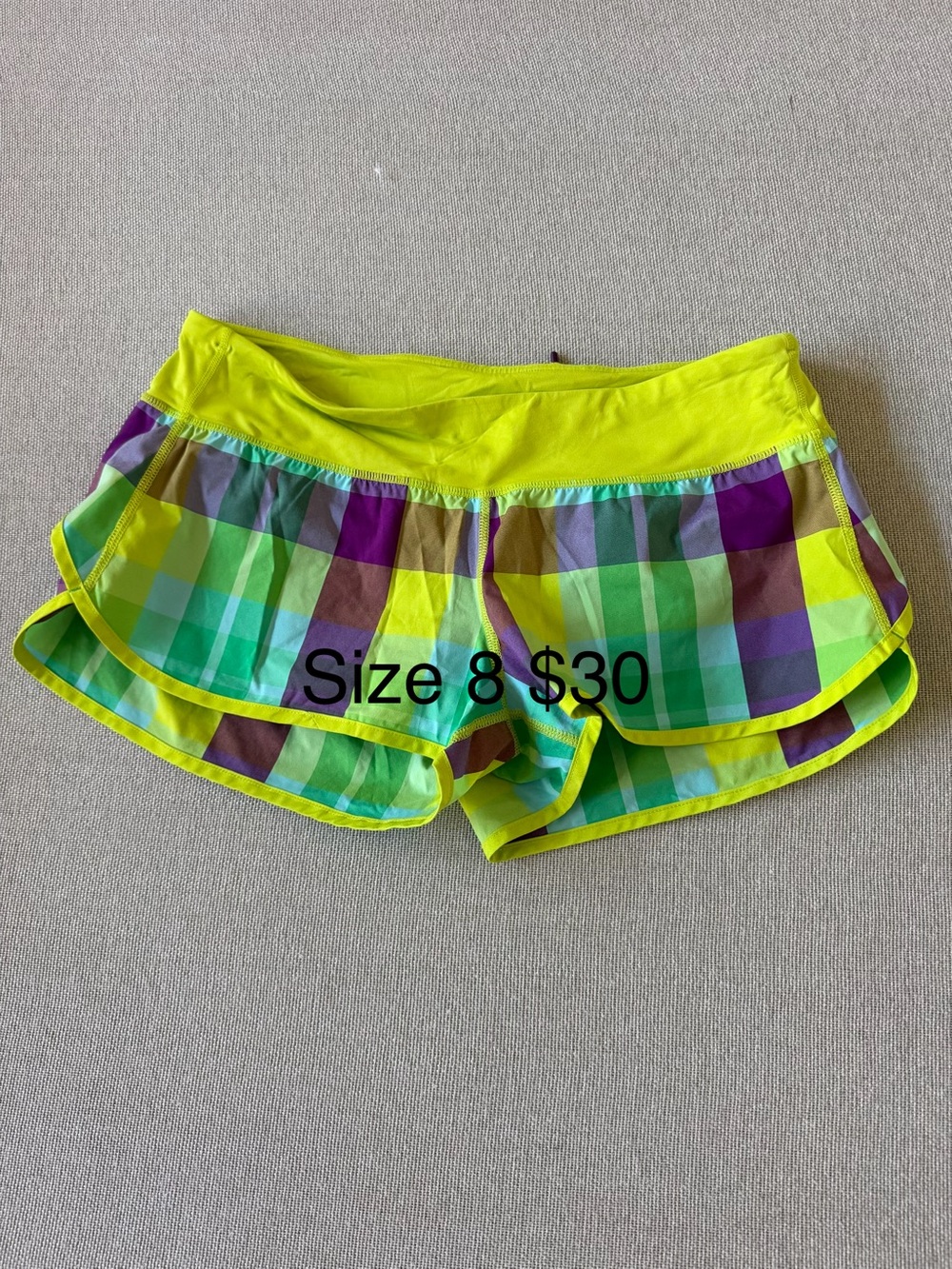 lululemon athletica Neon Yellow & Green Plaid Athletic Shorts